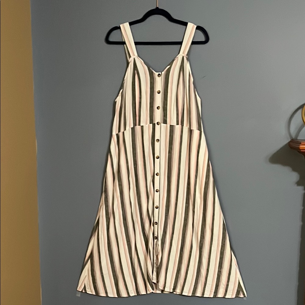 Terra & Sky Striped Linen Blend Midi Sundress